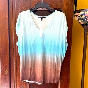 White House Black Market Ocean Ombre Blue to Brown Short Sleeve Jetsetter Ter